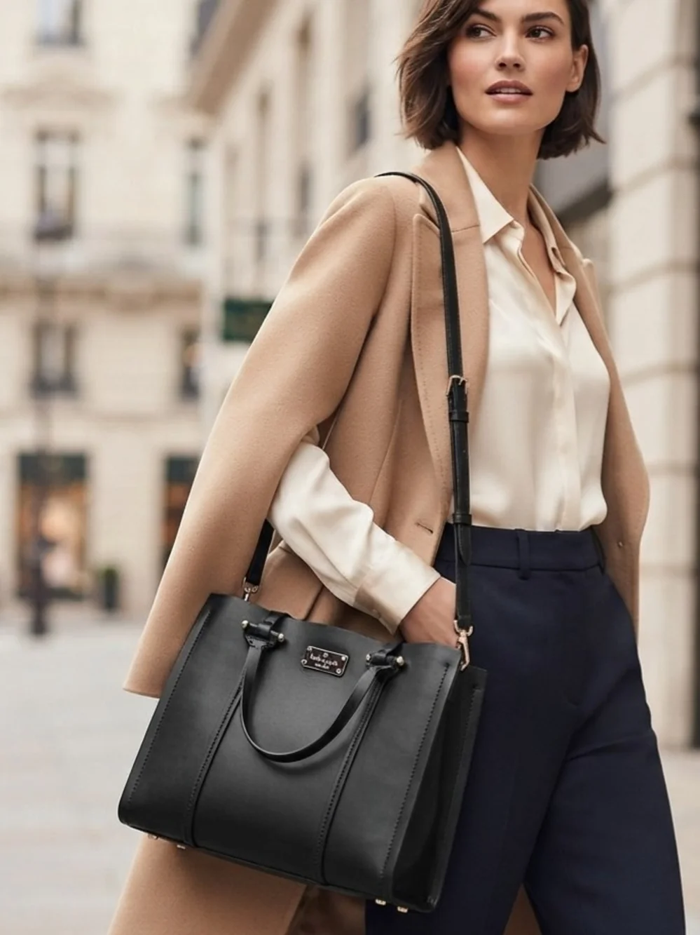 Kate Spade New York black leather tote bag with shoulder strap​
